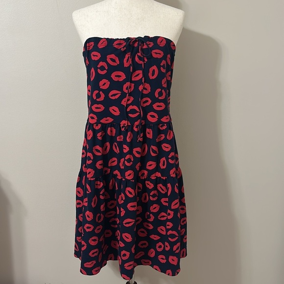 Marc by Marc Jacobs Pucker Up Strapless Dress Lips Print Navy & Red Sz Large NWT - Picture 1 of 15